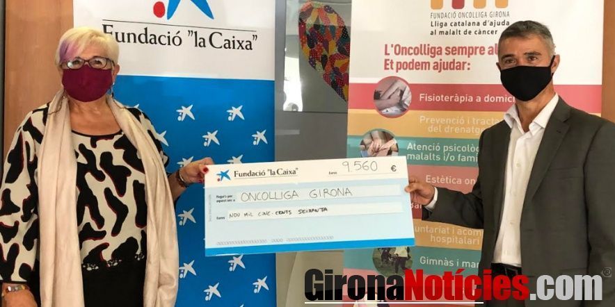 Lluisa Ferrer, presidenta d’Oncolliga, i Ivan Tibau, director de Banca d’Institucions a Girona 